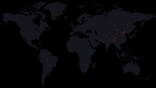 The virus spread world map yellow animation on black background