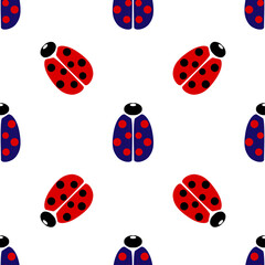 Blue and red coccinellidae icon isolated seamless pattern on white background. Vector