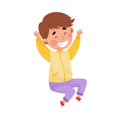 Joyful Boy Character Jumping High with Joy and Excitement Vector Illustration