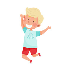 Joyful Boy Character Jumping High with Joy and Excitement Vector Illustration