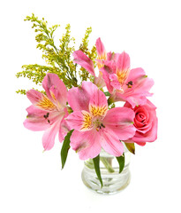 flowers isolated in vase on white background. Alstroemeria
