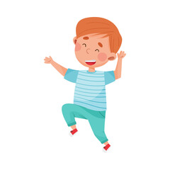 Joyful Boy Character Jumping High with Joy and Excitement Vector Illustration