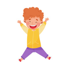Fototapeta premium Joyful Boy Character Jumping High with Joy and Excitement Vector Illustration
