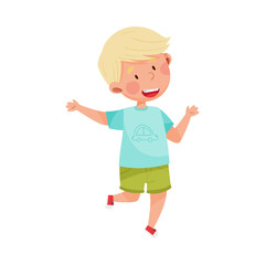 Happy Boy Character Jumping High with Joy and Excitement Vector Illustration