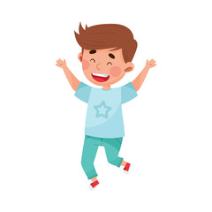 Happy Boy Character Jumping High with Joy and Excitement Vector Illustration