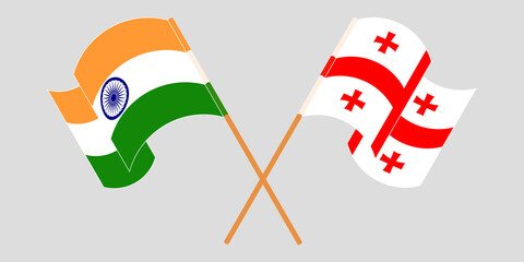 Crossed and waving flags of Georgia and India