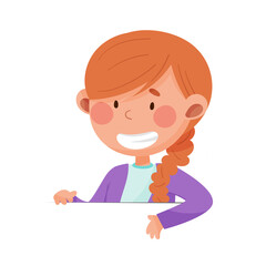 Cute Girl with Red Hair Sitting at Table or School Desk Vector Illustration