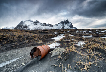 Famous Stokksness beach in Iceland