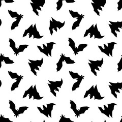 Naklejka na ściany i meble Seamless pattern of bats. Black bats on a white background.Design for Halloween, printing,blogs,greeting cards,packaging
