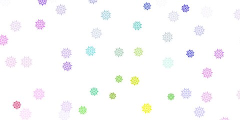 Fototapeta na wymiar Light multicolor vector texture with bright snowflakes.