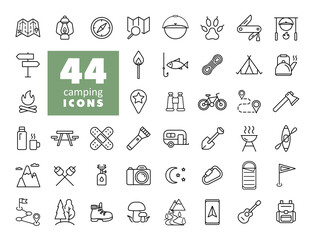 Camping, Hiking and Outdoor Activities icons set