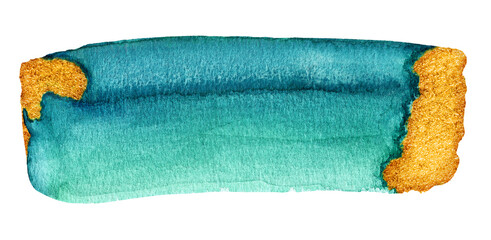 vivid teal and gold shimmer watercolor brushstroke clip art isolated on white