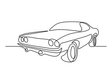 Retro car in continuous line art drawing style. Vintage automobile minimalist black linear sketch isolated on white background. Vector illustration © GarkushaArt
