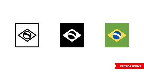 Brazil flag icon of 3 types. Isolated vector sign symbol.