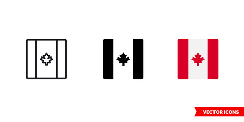 Canada flag icon of 3 types. Isolated vector sign symbol.