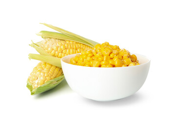 Fresh raw corn and seeds isolated on white background