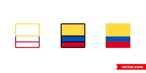 Colombia flag icon of 3 types. Isolated vector sign symbol.