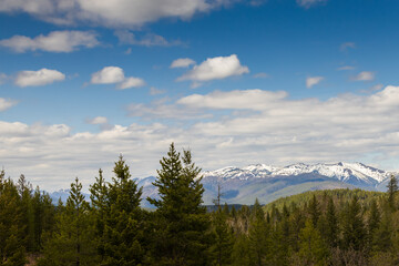 Snow covered mountain-range landscape, Montana