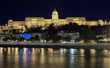 Fototapeta na wymiar Night view of the Royal Palace in the Buda Castle of Budapest, Hungary