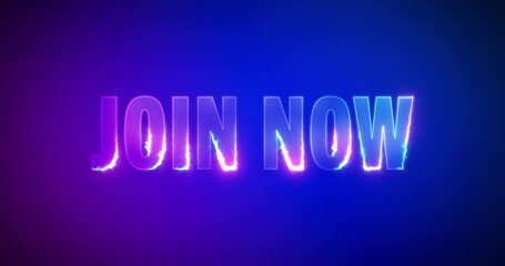 Join now. Electric lightning words. Burning Logotype on purple blue background. High quality 4k footage - Powered by Adobe