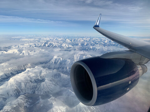 Snowy Mountains Captured From Plane Window