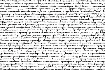 Grunge texture of an old unreadable letter. Monochrome background of a manuscript written in illegible handwriting. Overlay template. Vector illustration
