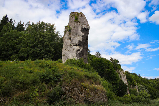 Monumental Rock Stone Limestone  Called Of Maczuga Herkulesa In The Ojcowski National Park In Poland