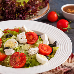Fresh vegetables salad on a plate. Healthy and diet food concept. Vegetarian food. Closeup