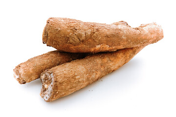 cassava pile. isolated white background. copyspace
