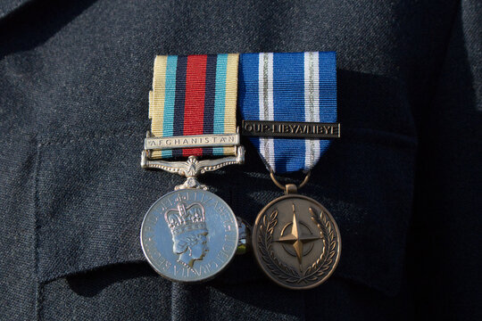 Medals on proud soldier.
