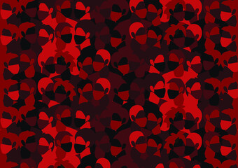 People wearing face masks pattern in shades of red