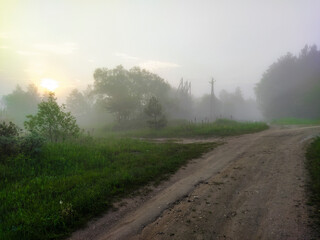 image of a country road in bad weather