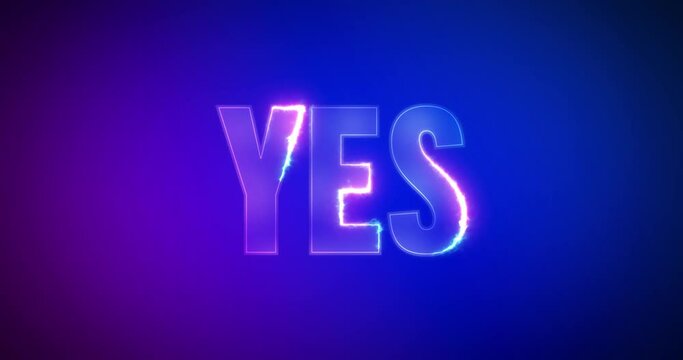 Yes. Electric lightning words. Burning Logotype on purple blue background. High quality 4k footage