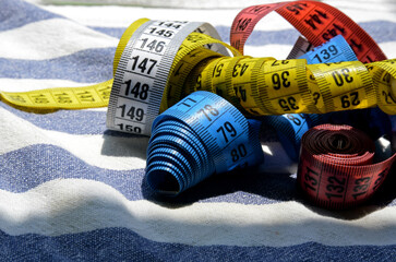 sewing accessories on a fabric background