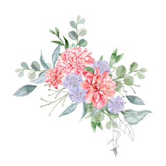 Bouquet of peony flowers. Isolated drawing.