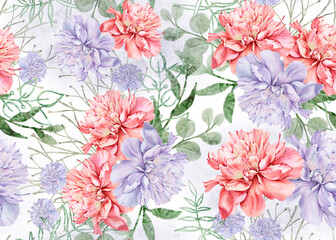 Background of peony flowers. Seamless pattern.