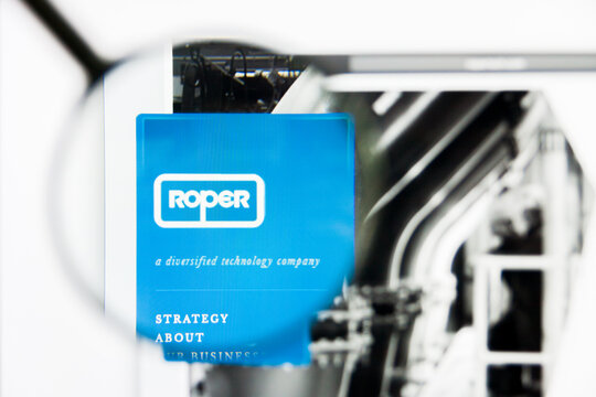 Los Angeles, California, USA - 25 March 2019: Illustrative Editorial of Roper Technologies website homepage. Roper Technologies logo visible on display screen.