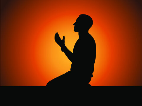 Dua prayer muslim man silhouette pray for allah vector illustration spiritual religion islam