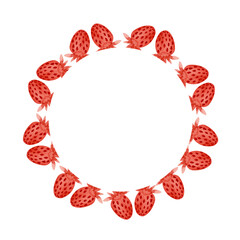 Round frame with watercolor hand-drawn strawberries