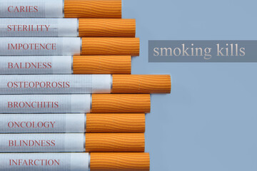 the concept of Smoking harms. on cigarettes written diseases associated with a bad habit.