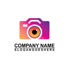 Logo photo camera eye, digital vision creative symbol concept. Cctv, video monitoring abstract business logo idea. Corporate identity logotype, company graphic design tamplate