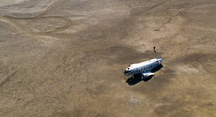 The abandoned wreck of a US military plane on Solheimasandur beach near Vik, Southern Iceland