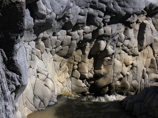 Rocky Wall Of Volcanic Gorges Along Simeto River Of Sicily Natural Landmark