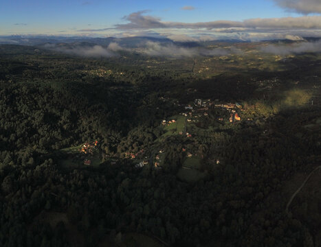 Beautiful view of landscape in valley with mountains. Spain. Aerial Photo