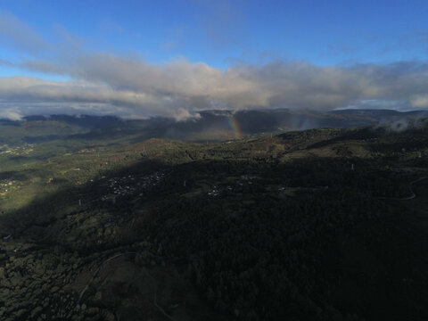 Beautiful view of landscape in valley with mountains. Spain. Aerial Photo