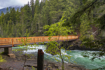 Wooden bridge over McDonald Creek, Glacier National Park