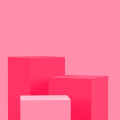 3d pink cubes square podium minimal studio background. Abstract 3d geometric shape object illustration render. Display for beauty cosmetic and valentine product.