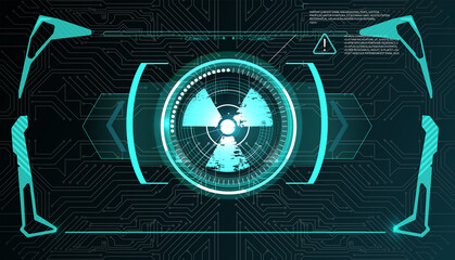 Virtual reality. Futuristic VR head-up display design. Sci-Fi helmet HUD, GUI,UI. Futuristic display with data, speedometer and statistics panel. Cockpit of futuristic autonomous car. High tech screen