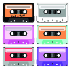 ilustracao vetor conjunto de cassette tape, cassete, k7 tapes, fita k7, musica, retro, vintage, ouvir, tecnologia, coleção, velho, vintage, nostalgia, velho, classico