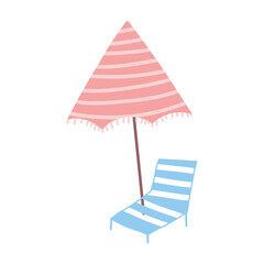deck chair and umbrella cartoon isolated design icon
